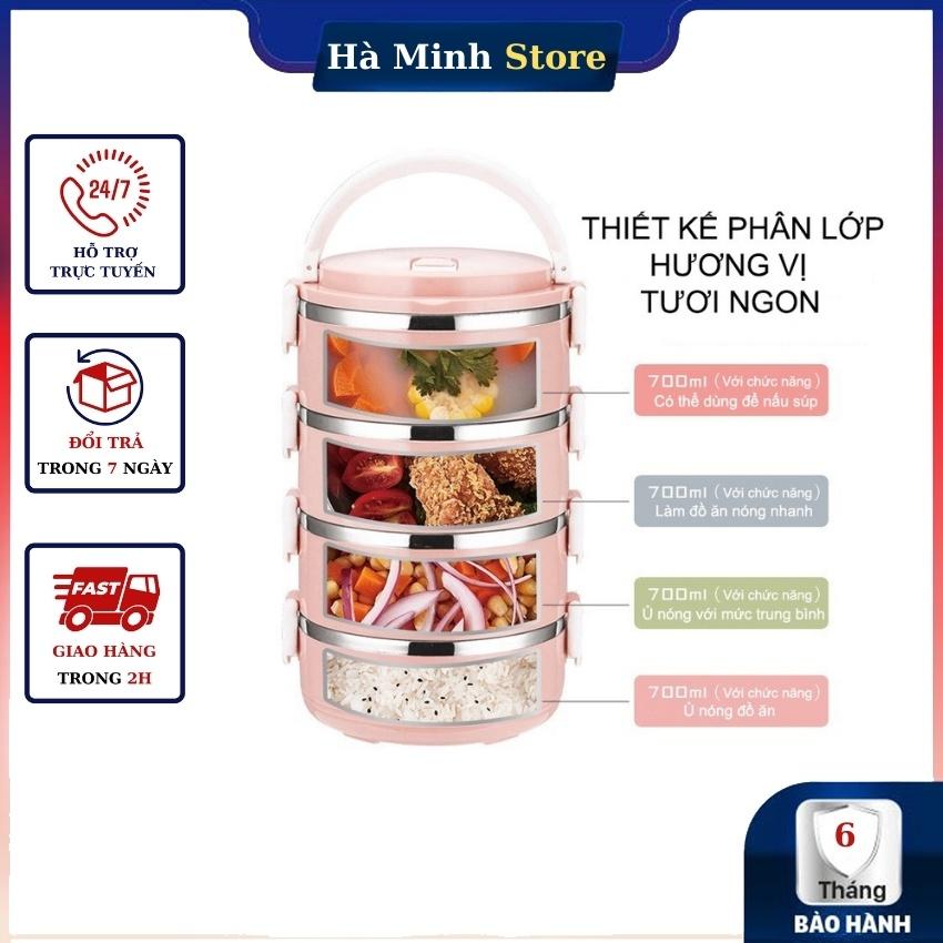 Hộp Đựng Cơm Giữ Nhiệt 4 Tầng, Cặp Lồng Đựng Cơm Lúa Mạch Giữ Nhiệt, Ruột Inox, 2,5l Lít siêu Tiện Dụng.