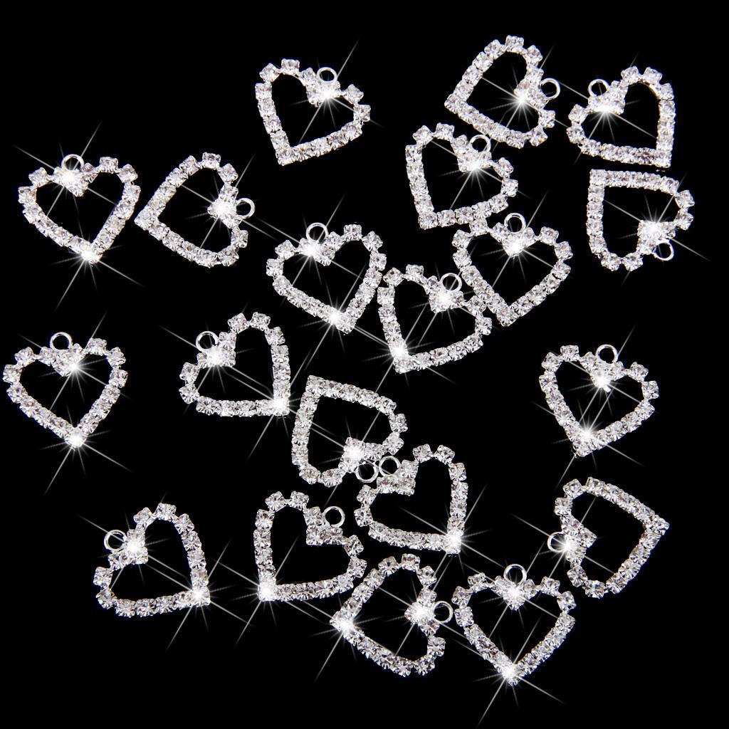 20pcs Silver Crystal Heart Charm Pendant Jewelry Bracelet Necklace Findings
