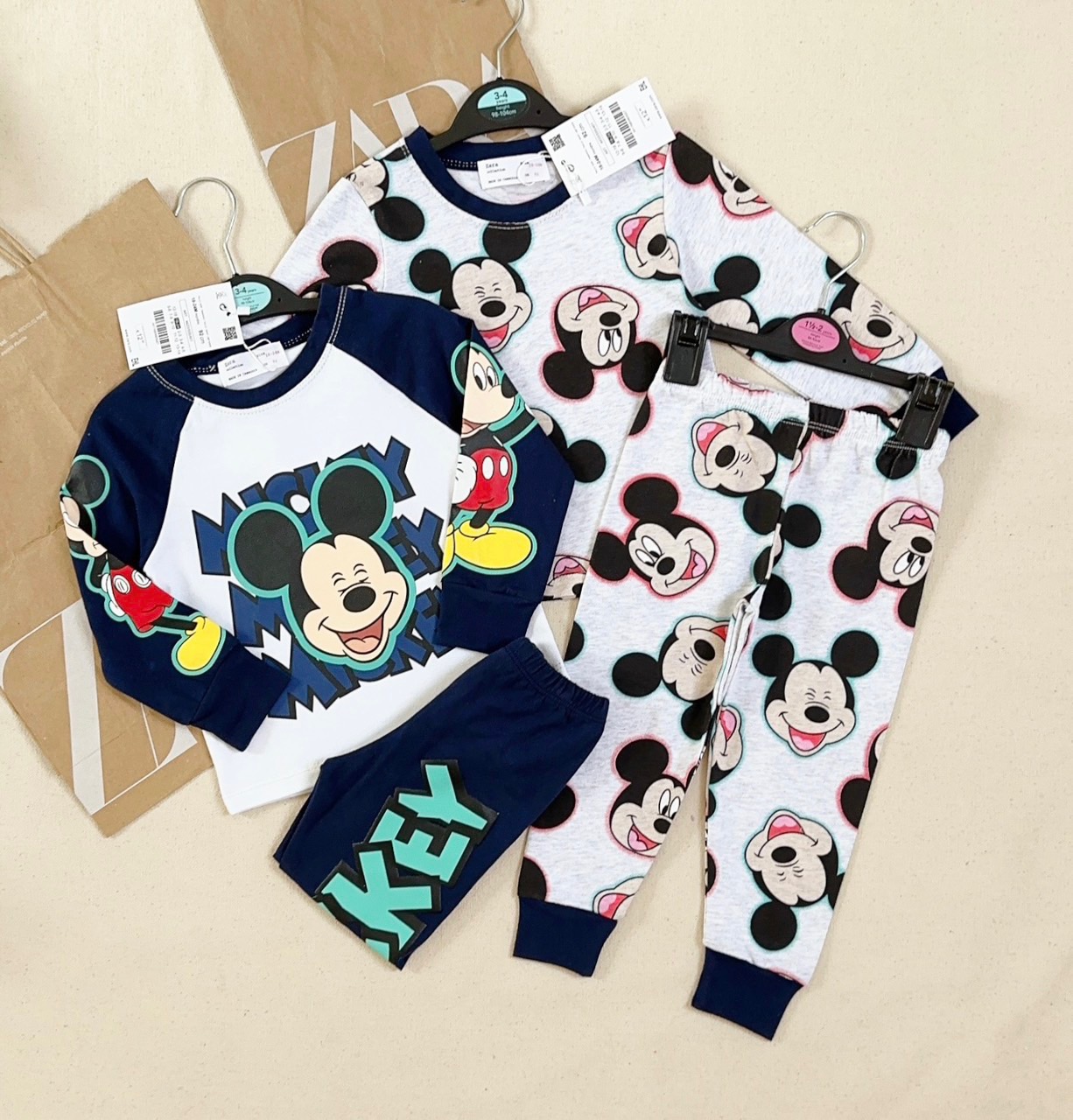 Set 2 bộ cotton dài tay bé trai Mickey 10-20kg