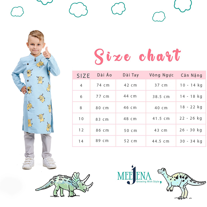 Áo Dài Cách Tân Bé Trai Dài Tay Vải Xô Thái 10 - 34 kg Vải 100% COTTON - MEEJENA - 949