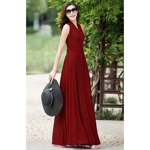 ĐẦM XÒE MAXI DÀI CỔ CHOÀNG NHIỀU MÀU