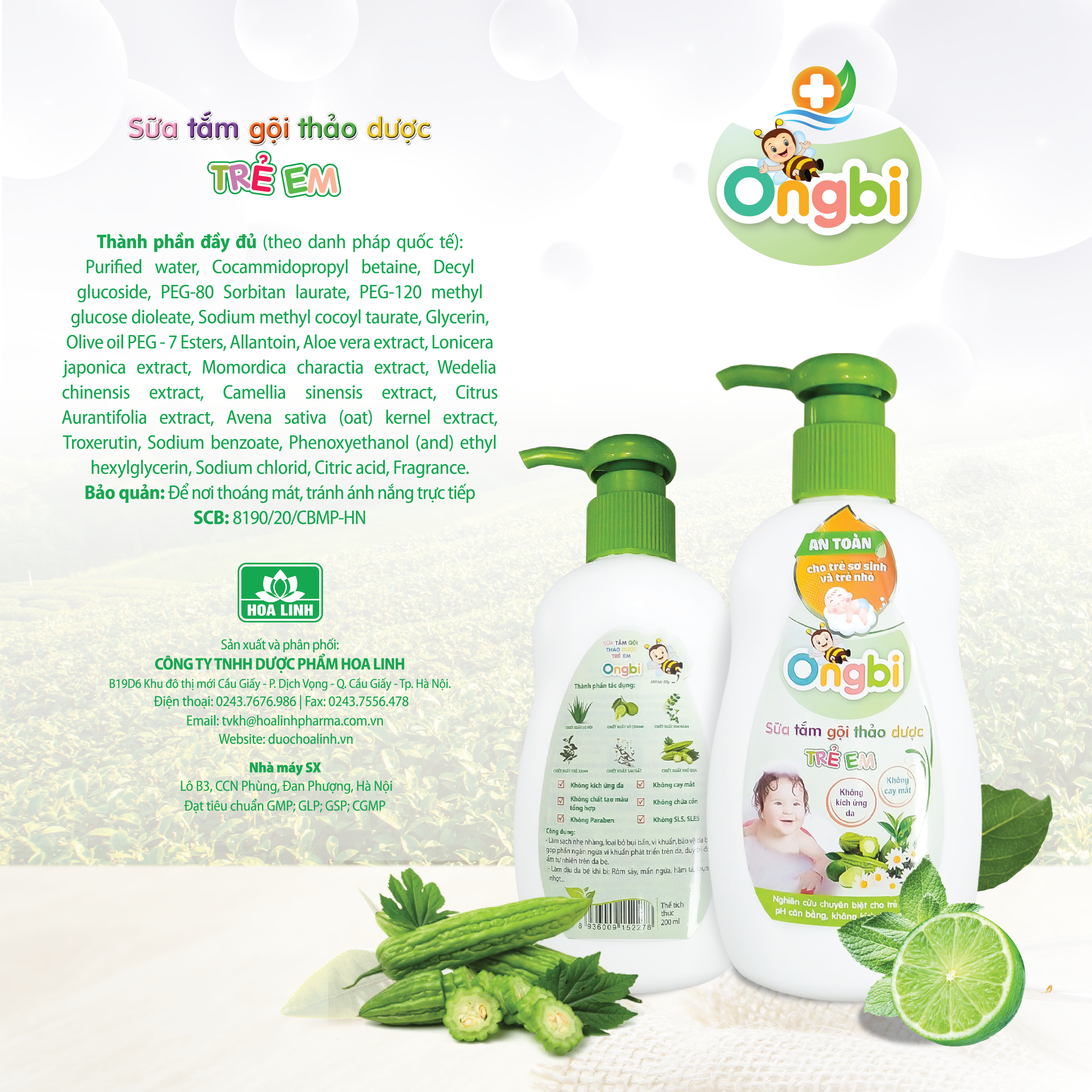 Sữa tắm gội thảo dược trẻ em ONGBI 200ml