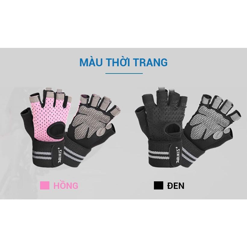Găng Tay Nửa Ngón Tập Gym, Tập Tạ Tích Hợp Quấn Cổ Tay Aolikes AL113B 113 AL113 - Chính Hãng Aolikes