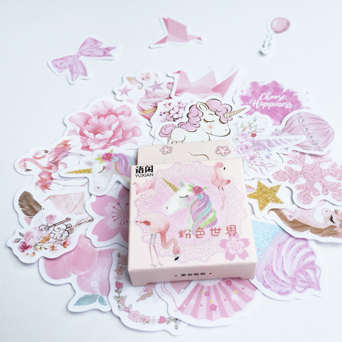 Hộp 46 Miếng Dán Sticker Trang Trí Unicorn Flamingo