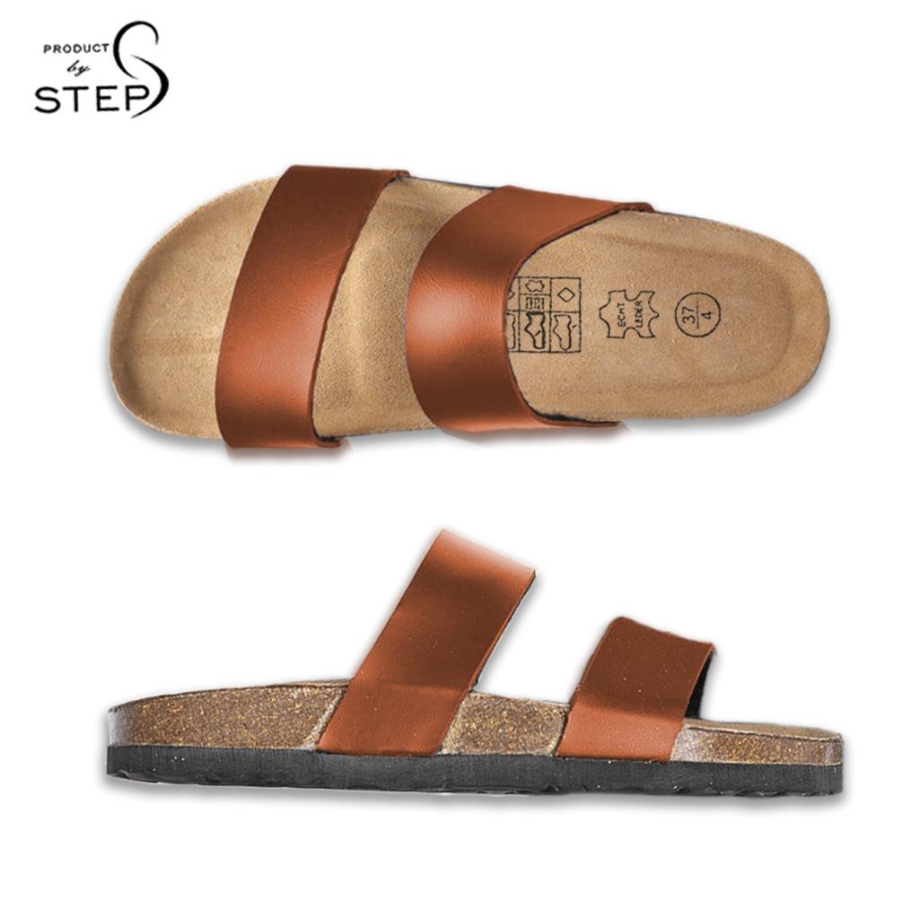 Dép đế trấu Unisex Da tổng hợp quai đôi