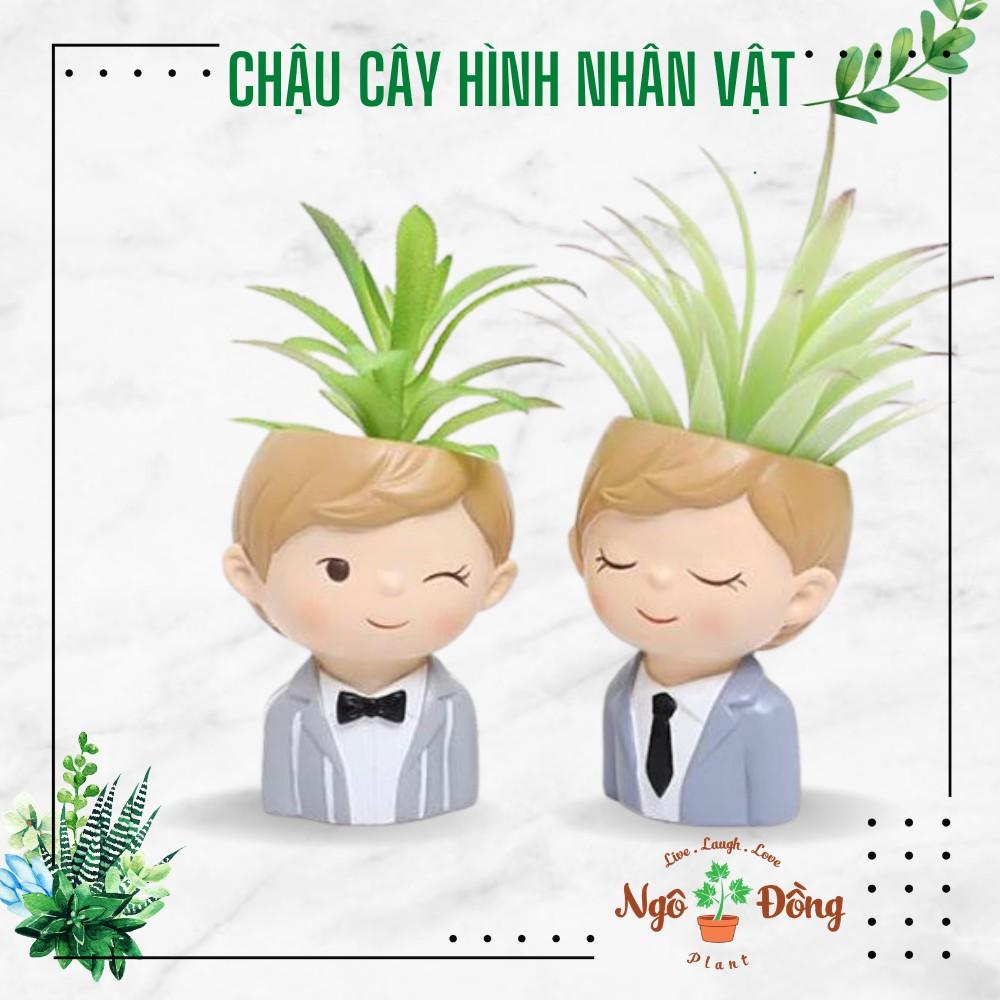 Chậu Cây Nhựa Mini Trang Trí Bàn Làm Việc Hình Chàng Trai Văn Phòng Decor - Combo 2 Chậu Dễ Thương