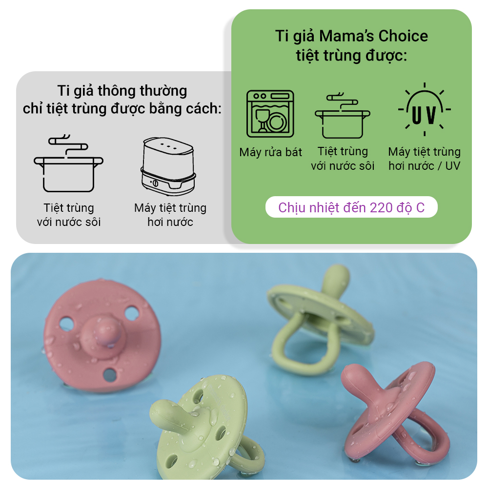 [QUÀ TẶNG ĐỘC QUYỀN] Ti Giả Mama's Choice Cao Cấp, Núm Ti Silicone Siêu Mềm và An Toàn Cho Bé Yêu