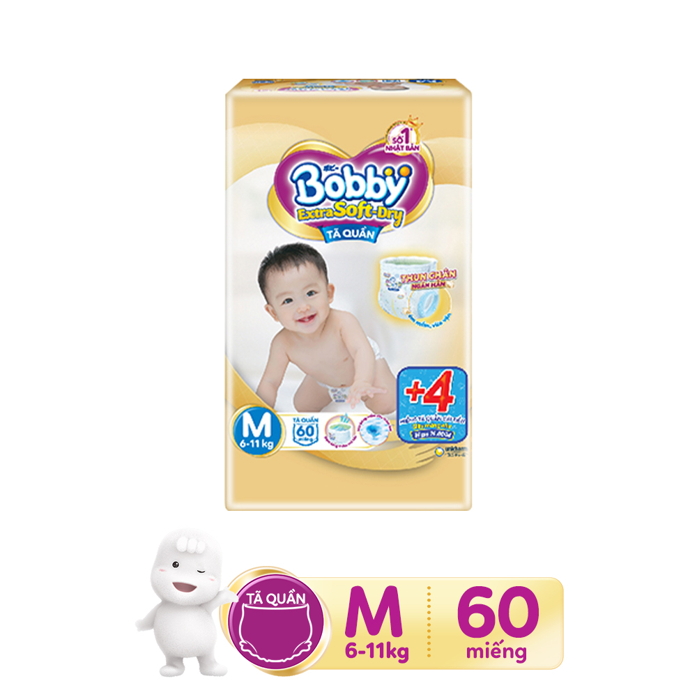 Combo 2 Tã quần Bobby Extra Soft Dry M60 dành cho bé 6-11kg