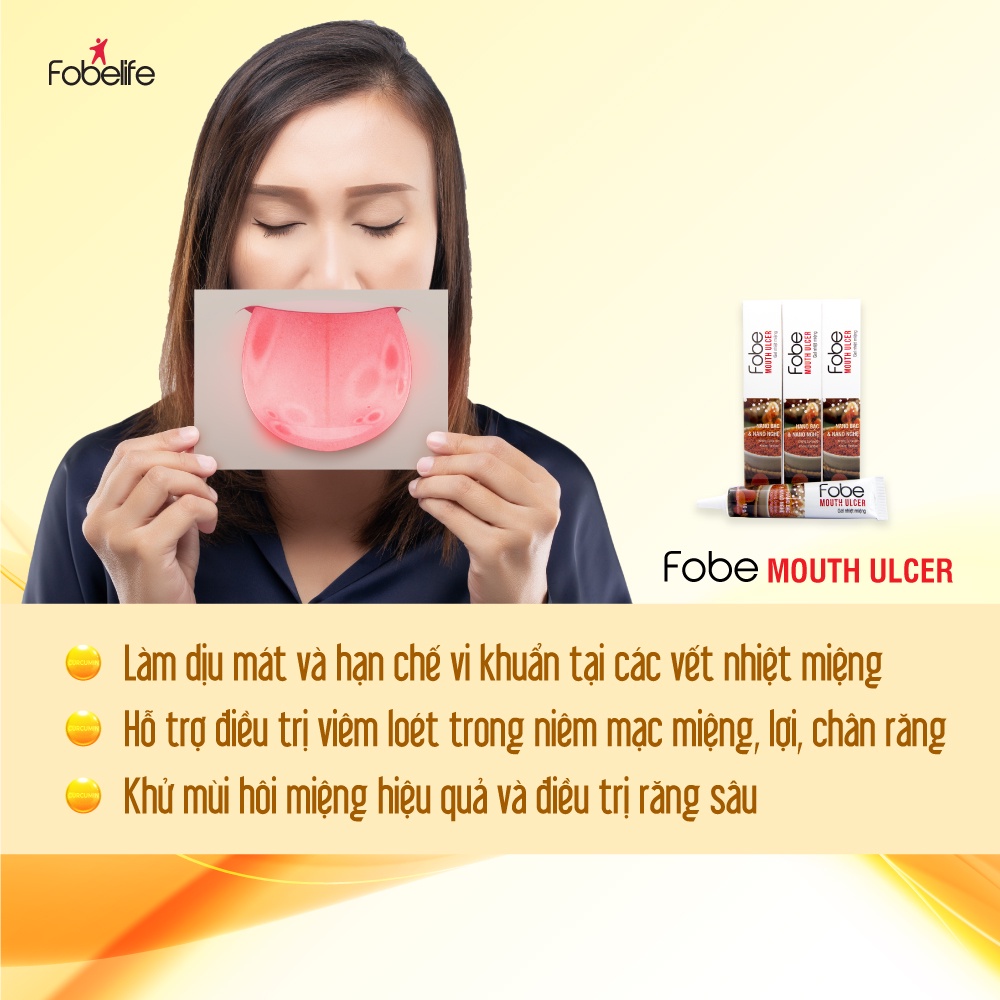 Gel Nhiệt Miệng Fobe Mouth Ulcer giảm viêm sưng lợi, hạn chế loét miệng tái phát, chống sâu răng Tuýp 10g