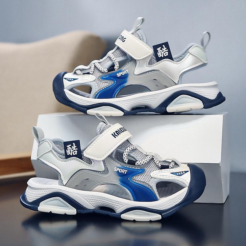 Mùa Hè Mới Xăng Đan Trẻ Em Thoáng Khí Giày Sandal Bé Trai Mềm Mại Và Thoải Mái Giày Trẻ Em Giày Đi Biển Color: Black orange Shoe Size: 34