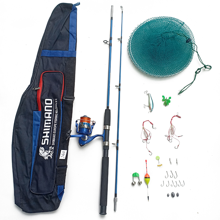 Bộ Cần câu cá 2 khúc đặc ruột SHIMANO siêu bền  Máy câu cá WAGO NL3000  Đầy đủ phụ kiện chỉ việc đi câu – TPB115 – 1m8