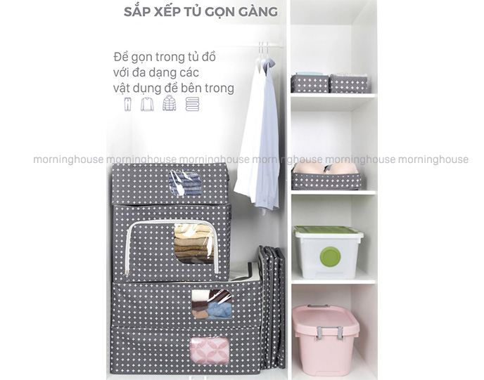 HỘP ĐỰNG TÚI ĐỰNG QUẦN ÁO KHUNG THÉP 66L- LIVING BOX 66L- Dài 50x Rộng 40x Cao 33.5 cm