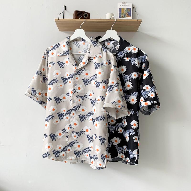 Áo Sơ Mi Nam Tay Ngắn Dáng Rộng In Hình Hoa Cúc Thời Trang