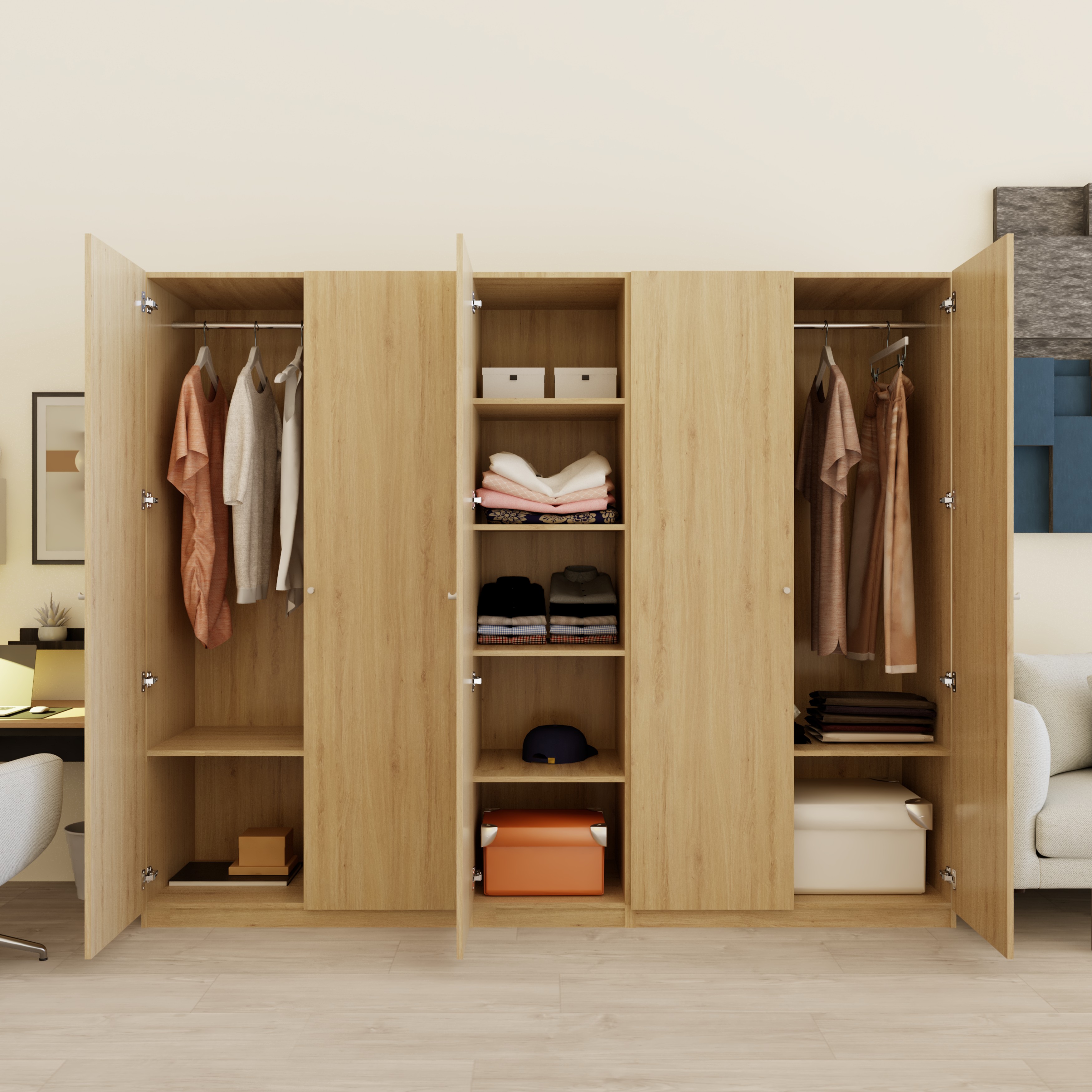 [Happy Home Furniture] SCANDINA, Tủ quần áo 5 cửa mở 2m5x2m ,250cm x 60cm x 201cm ( DxRxC), TCM_091