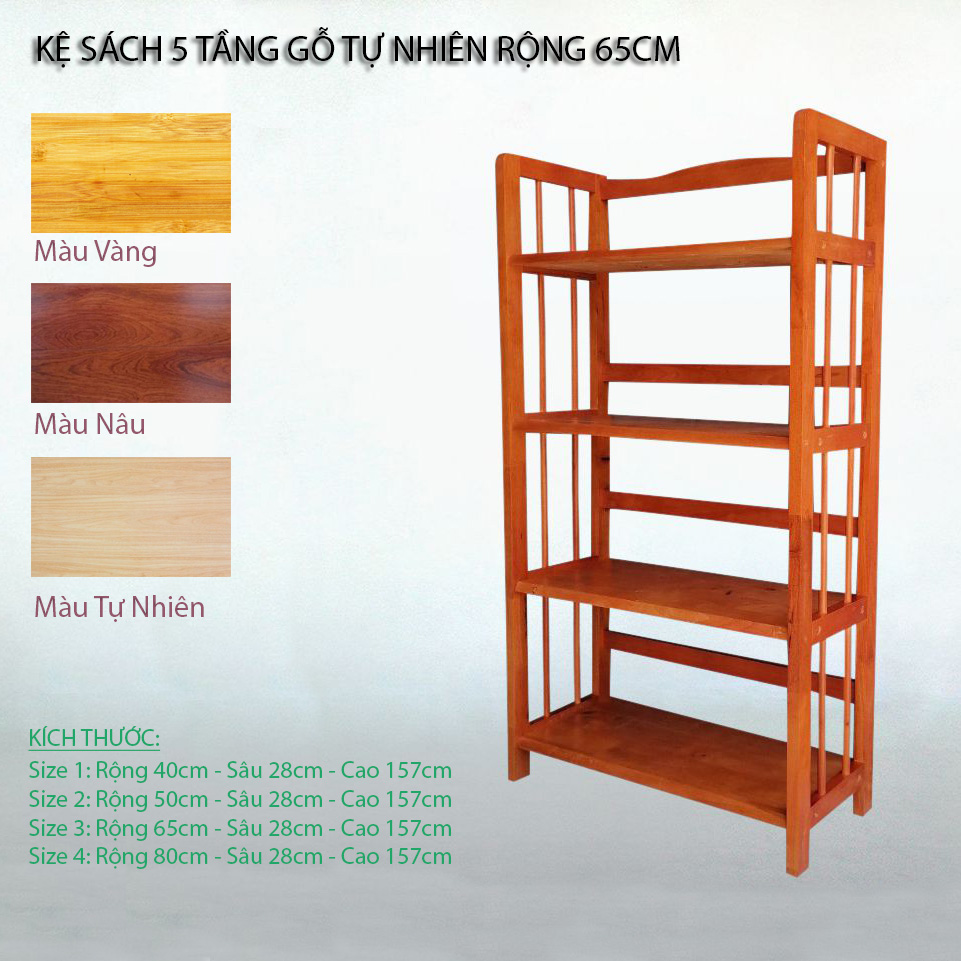 Kệ sách 5 tầng gỗ tự nhiên màu nâu cánh gián