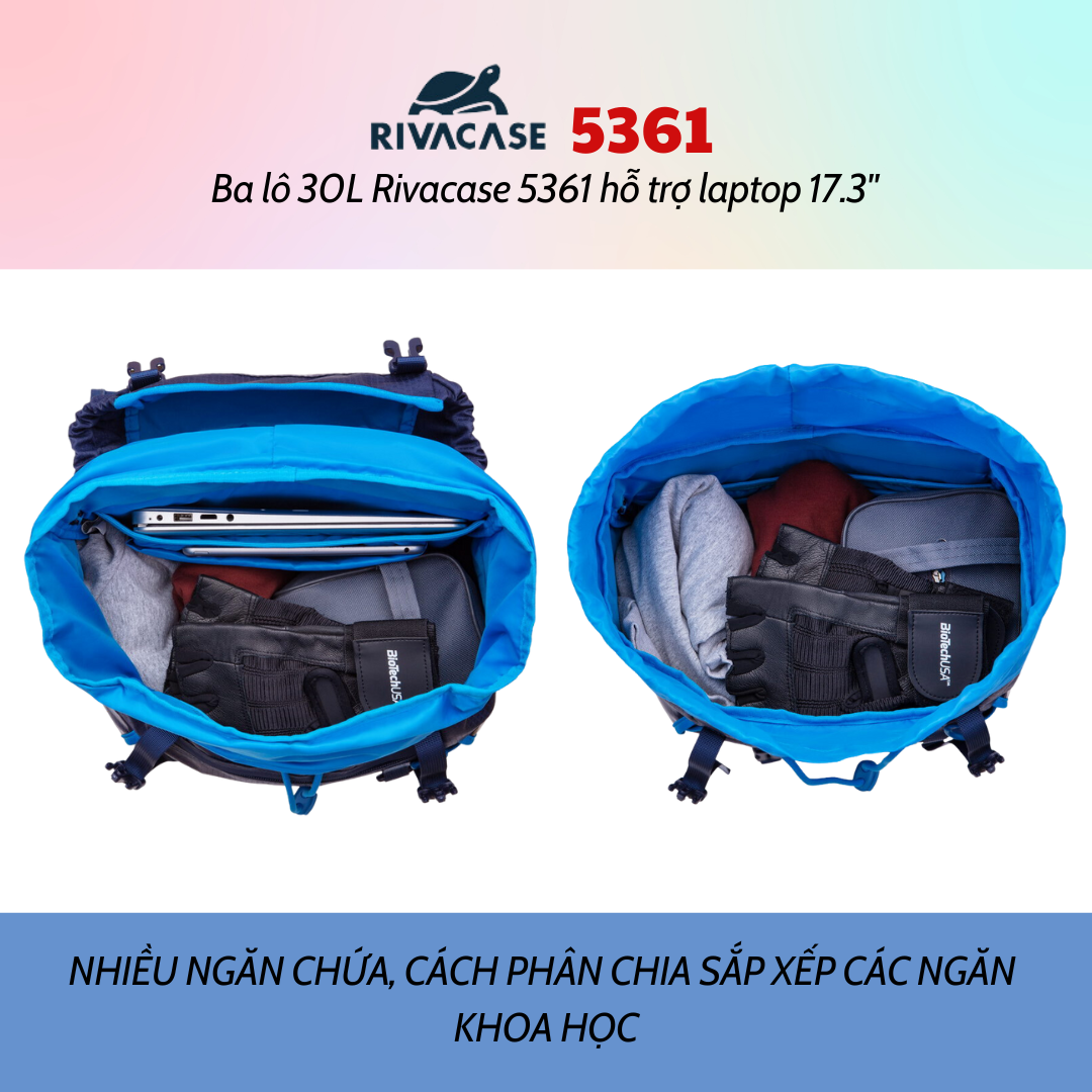 Balô 30L Rivacase 5361 Để Vừa laptop 17.3&quot; - Bảo Hành 24 Tháng - Hàng Chính Hãng