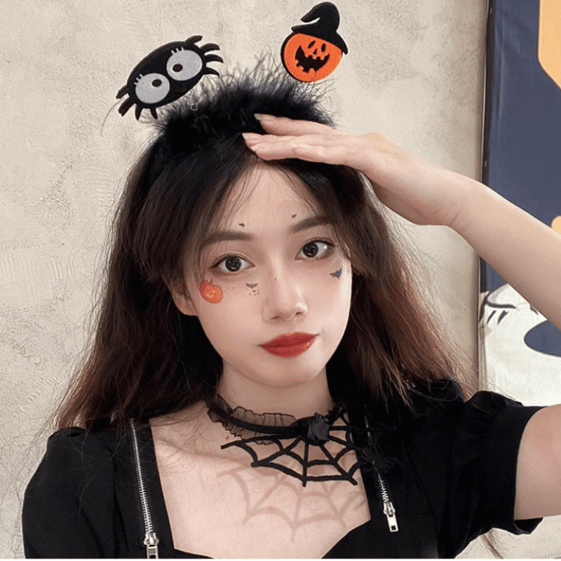 Băng đô dự tiệc khiêu vũ phụ kiện tóc đầu lâu ma quái,vòng tóc đen bí ngô Halloween