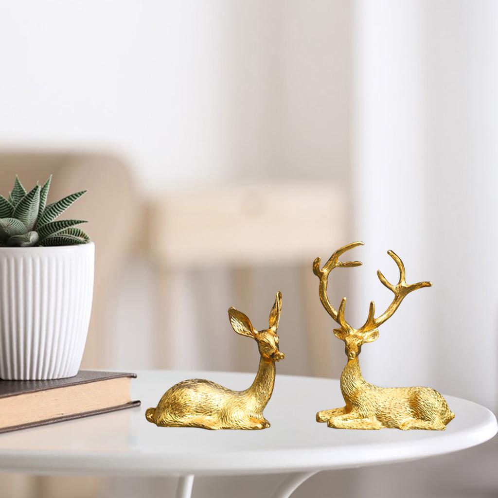 2x Deer Statue Shelf Sculpture Tabletop Bookcase Figurine Home Decor Crafts