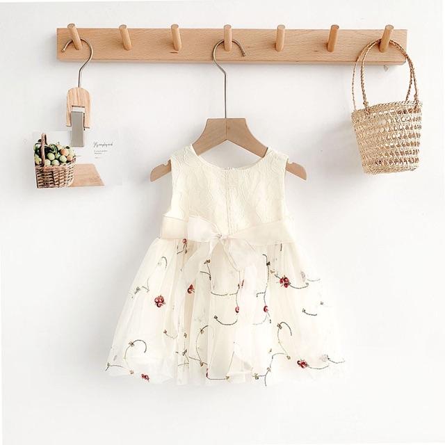 Váy cho bé gái sát nách có ren thêu hoa 4 lớp, đầm đẹp cho bé gái từ 7-16kg-susan kids