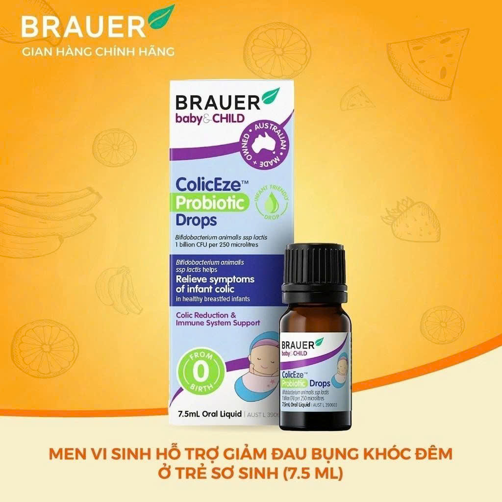Men vi sinh dạng lỏng Brauer Baby & Child ColicEze Probiotic Drops Hỗ trợ giảm đau bụng 7,5ml
