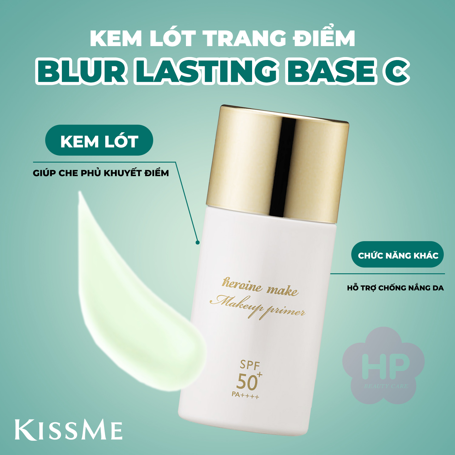 Kem Lót Trang Điểm Giúp Che Khuyết Điểm Và Chống Nắng Da Màu Xanh Nhạt Kissme Heroine Make Blur Lasting Base C #02