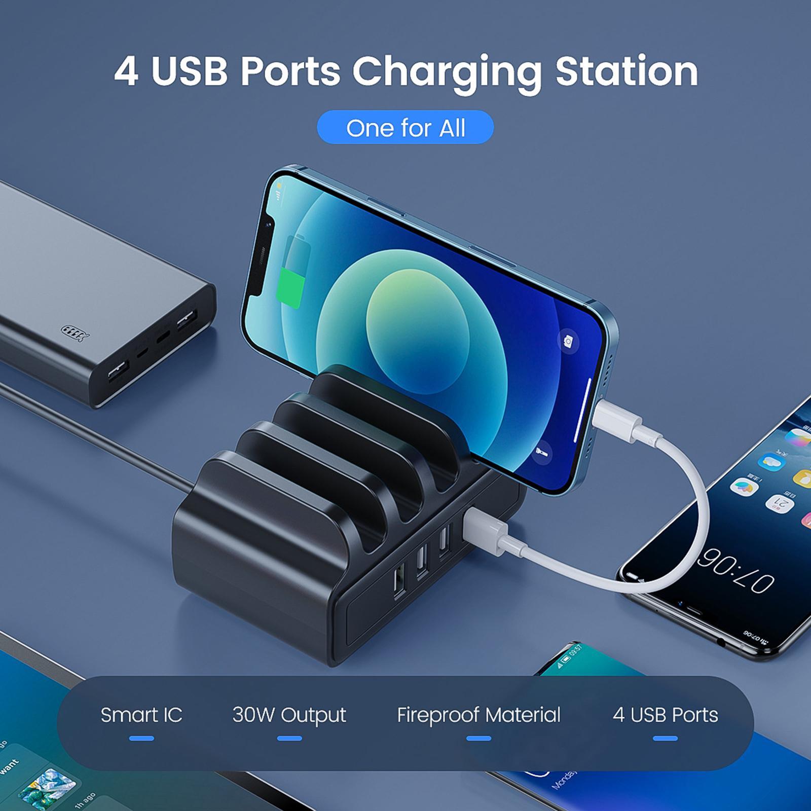 4-Port USB Charging Station Docking Stand Charger for Phones Tablets