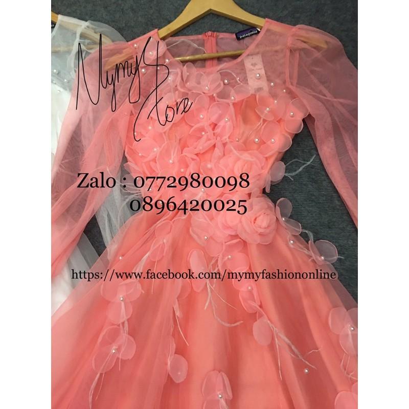 Đầm Maxi xoè tay dài phồng kết cườm và hoa nổi -MS202V- Size M/L đến 57kgMM MM