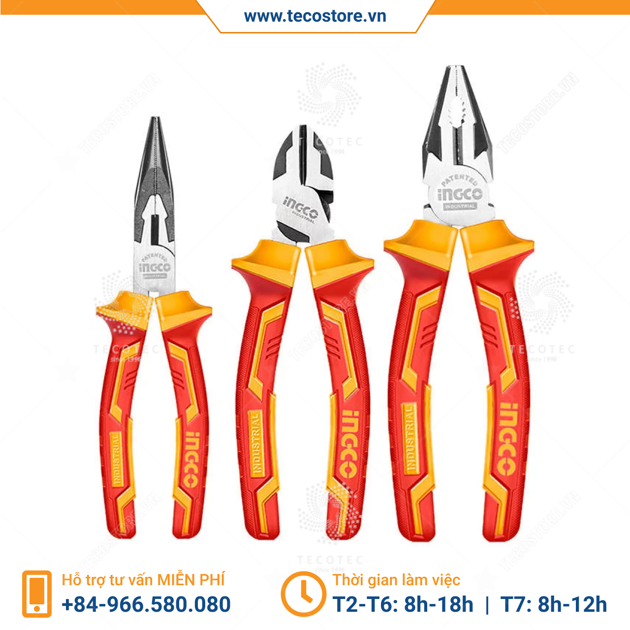 Bộ 3 kềm răng, cắt, mũi nhọn cách điện INGCO HIKPS28318