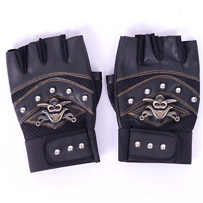 Punk Skulls Rivet Găng tay da PU Đàn ông Thời trang Hip Hop Chống chống trượt Găng tay Mùa hè Phụ kiện xe máy Color: black Size: One Size