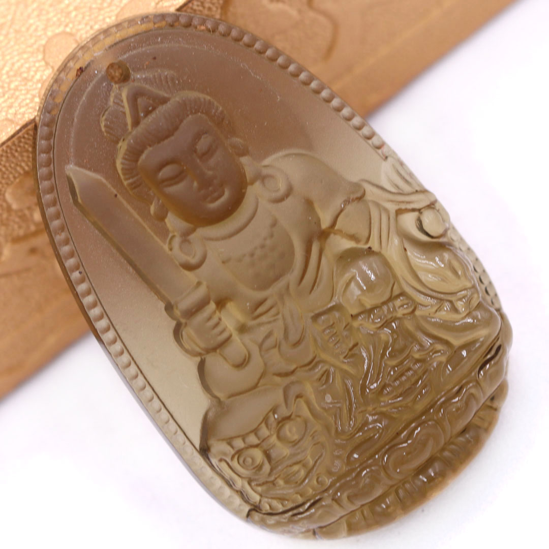 Mặt Phật Văn thù đá obsidian  1.9cm x 3cm  kèm vòng cổ dây chuyền inox + móc inox vàng, Phật bản mệnh, mặt dây chuyền