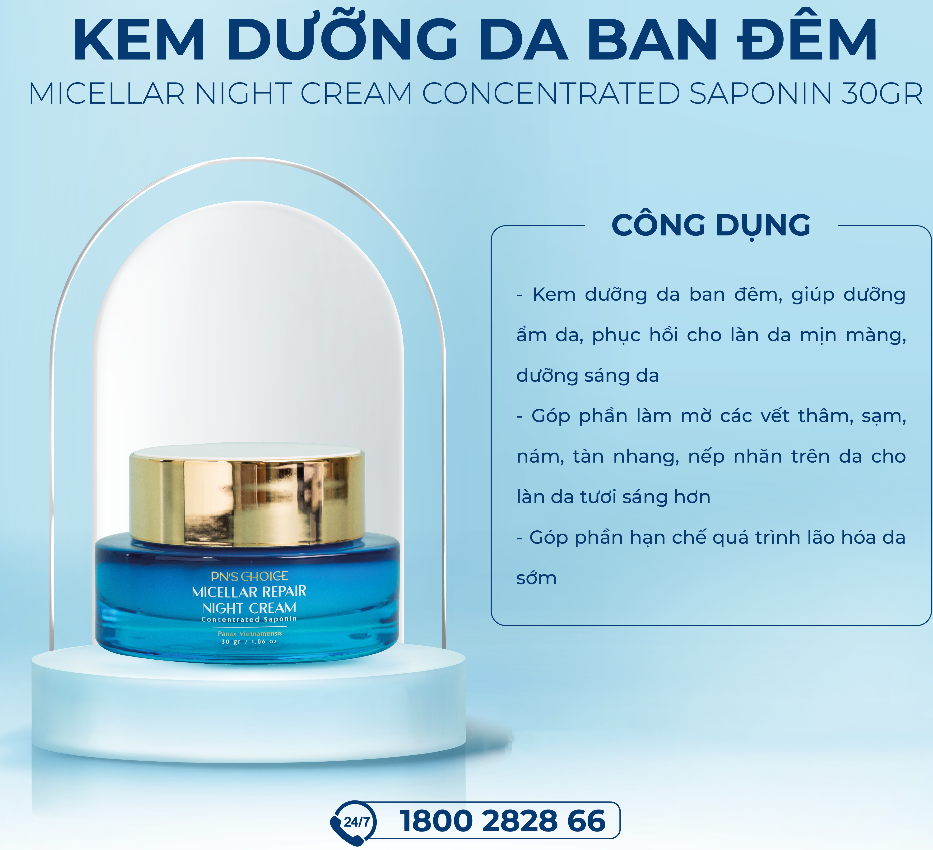 Kem dưỡng da ban đêm Micellar Repair Night Cream Concentrated Saponin 30g