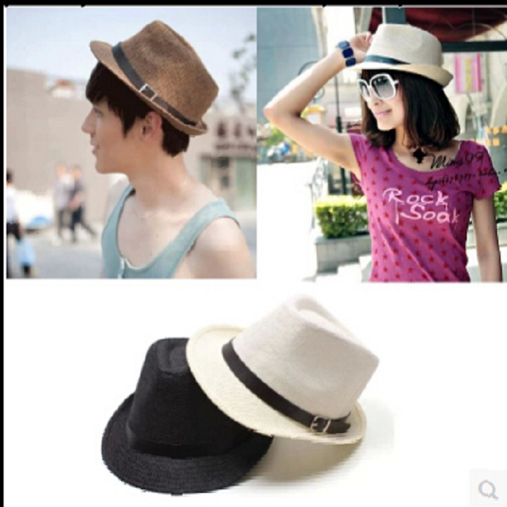 Mũ phớt cói cho nam vành nhỏ đai da Nón phớt panama nam màu nâu