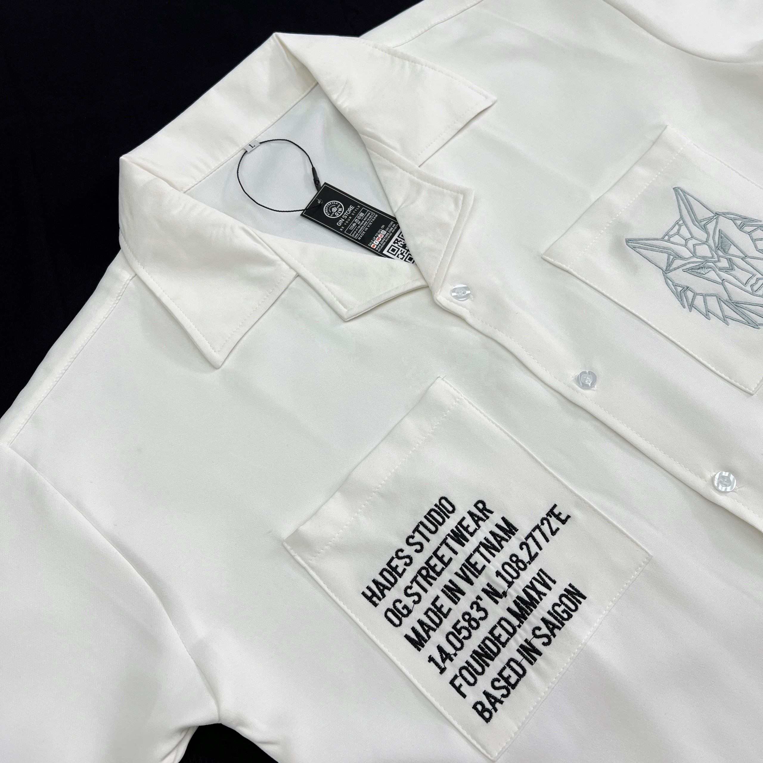 Áo sơ mi nam nữ tay lỡ , oversize chất vải kate lụa , logo thêu Hades form rộng unisex - Gin store