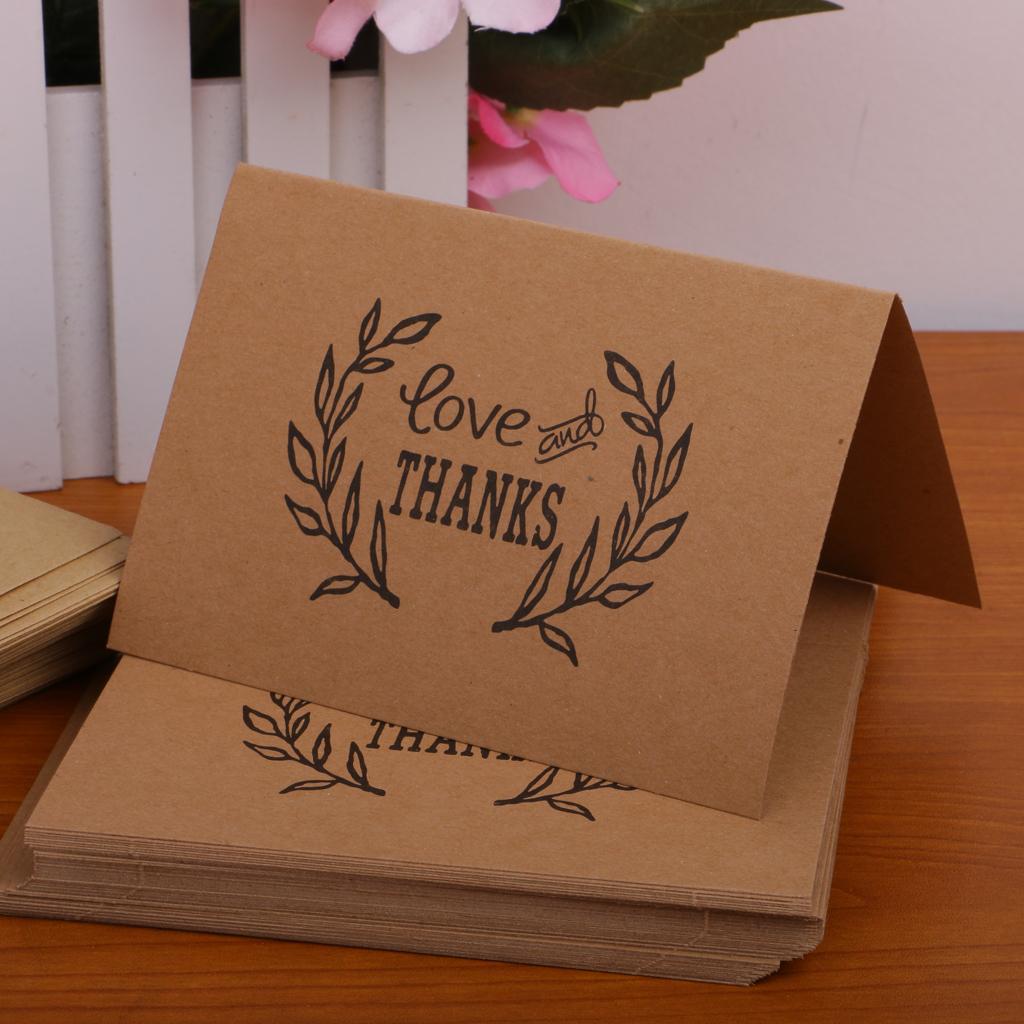 50pcs Kraft  and Thanks Cards with Envelopes for Wedding Party