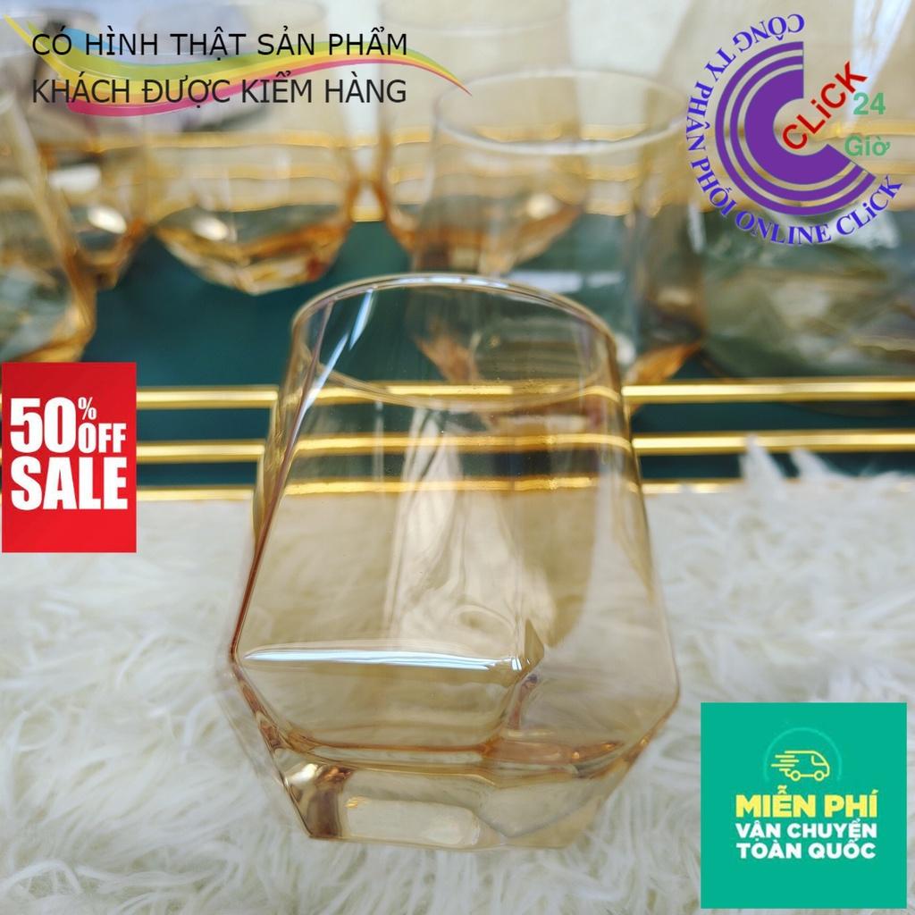 Bộ 6 Cốc Thủy Tinh Lục Giác Đáy Siêu Dầy Cường Lực, Trong Suốt, Lấp Lánh - Hàng Cao Cấp Sang Trọng
