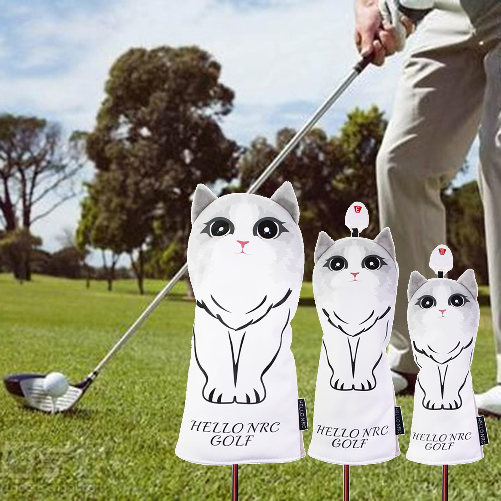 3pcs/4pcs Golf Club Wood Head Cover Driver Fairway Wood Head Cover Golf 1 3 5 UT Covers Replacement Sleeve Protector Guard with Cat Pattern