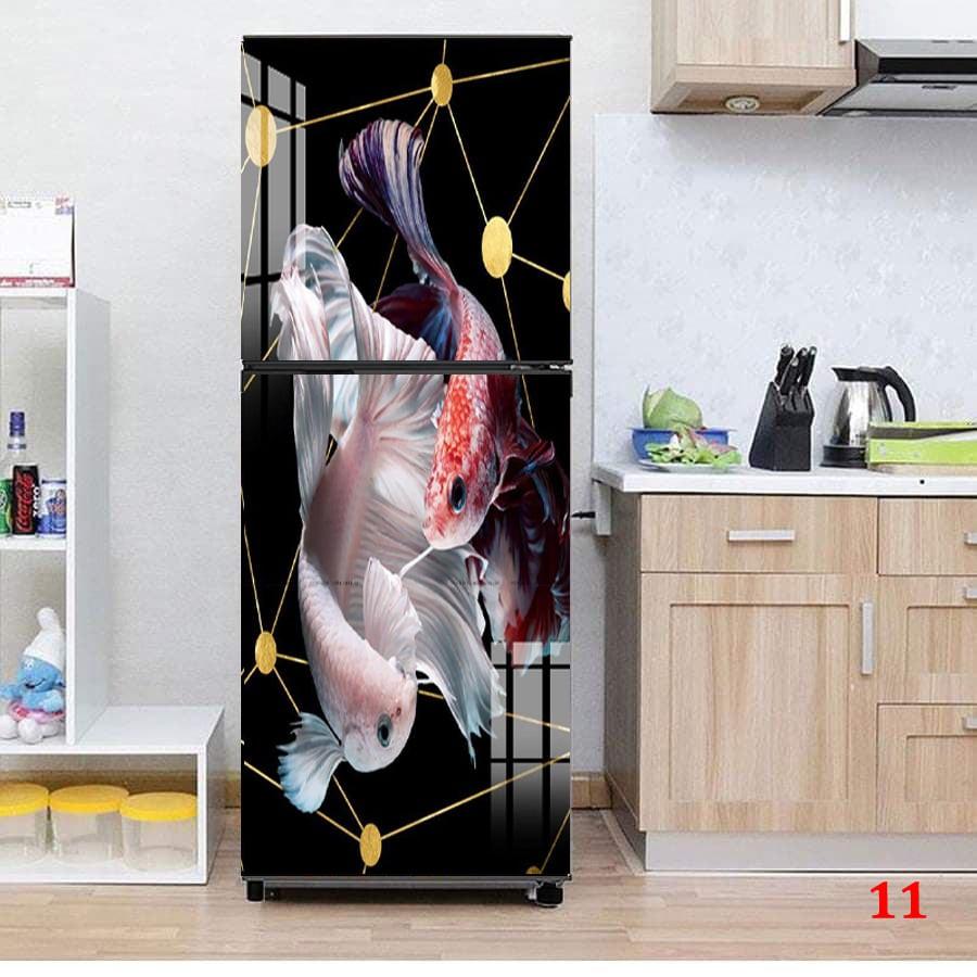 Miếng dán tủ lạnh 3d nhị ngư