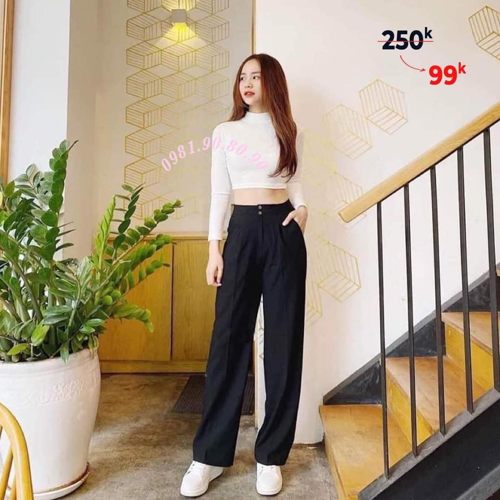 Quần ống rộng nữ xuông cullotes đũi dài 2 khuy cá tính đẹp như hình!