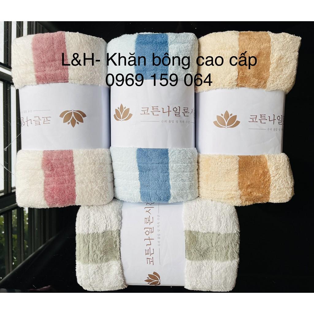 Khăn tắm lông cừu kẻ, viền to, KT 70x140cm