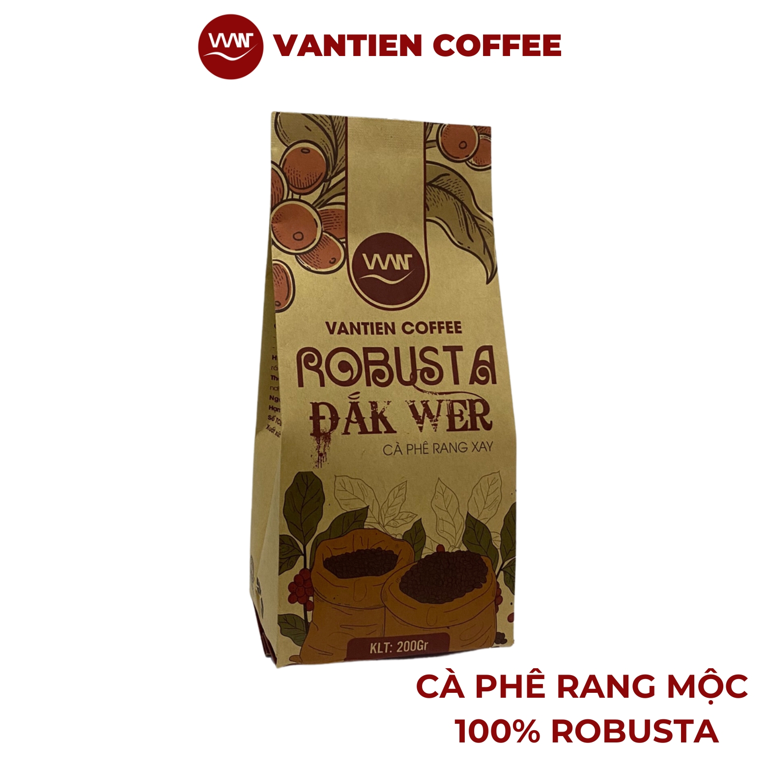 Cà phê rang xay Robusta Đắk Wer Vantien Coffee 200g