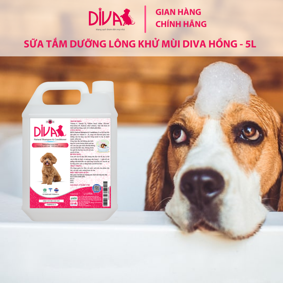 Hình ảnh SỮA TẮM CHÓ DƯỠNG LÔNG KHỬ MÙI DIVA HỒNG 5L (DIVA FORMULA 2)