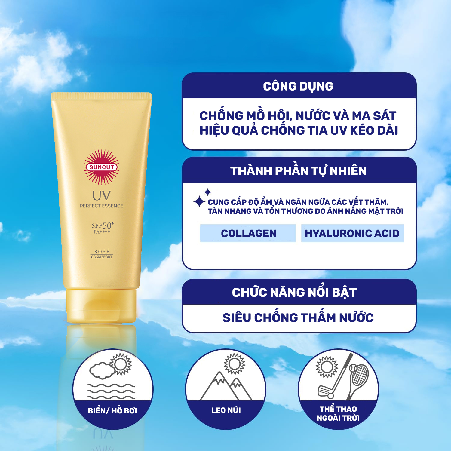 Kem Chống Nắng - Siêu Chống TG Nước Suncut Uv Perfect Essence Super Water Proof SPF50+ PA++++ (04 Loại)