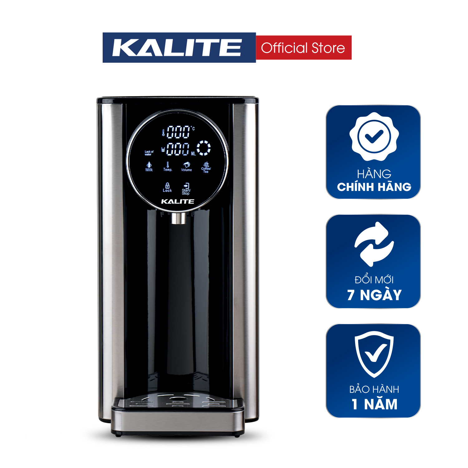 Bình thuỷ điện Kalite KL 888, dung tích 2,7L, công suất 2200W, bảng điều khiển cảm ứng, tùy chỉnh nhiệt độ và lượng nước, hệ thống lọc RO tự động, hàng chính hãng