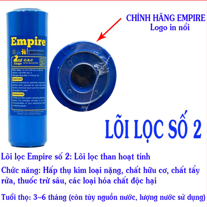 BỘ 3 LÕI LỌC NƯỚC 1-2-3 EMPIRE DÙNG CHO TẤT CẢ CÁC DÒNG MÁY- HÀNG CHÍNH HÃNG