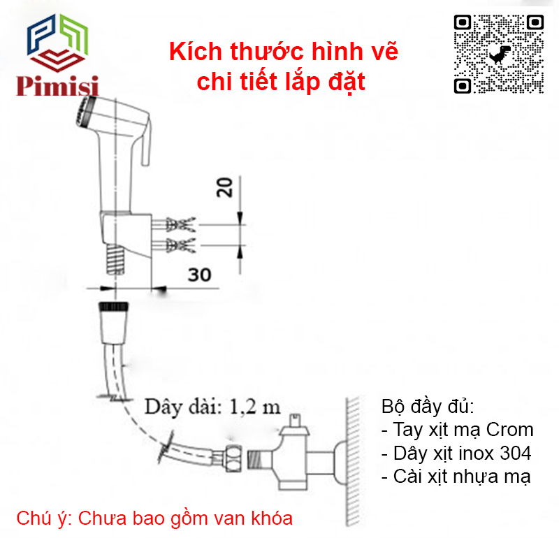 Vòi Xịt Vệ Sinh Bồn Cầu Toilet Trong Nhà Tắm Tăng Áp Pimisi Chịu Áp Lực Nước - Mạ Xi Inox Sáng Bóng Từ Tay Xịt Và Dây Mềm Cao Cấp | Hàng Chính Hãng