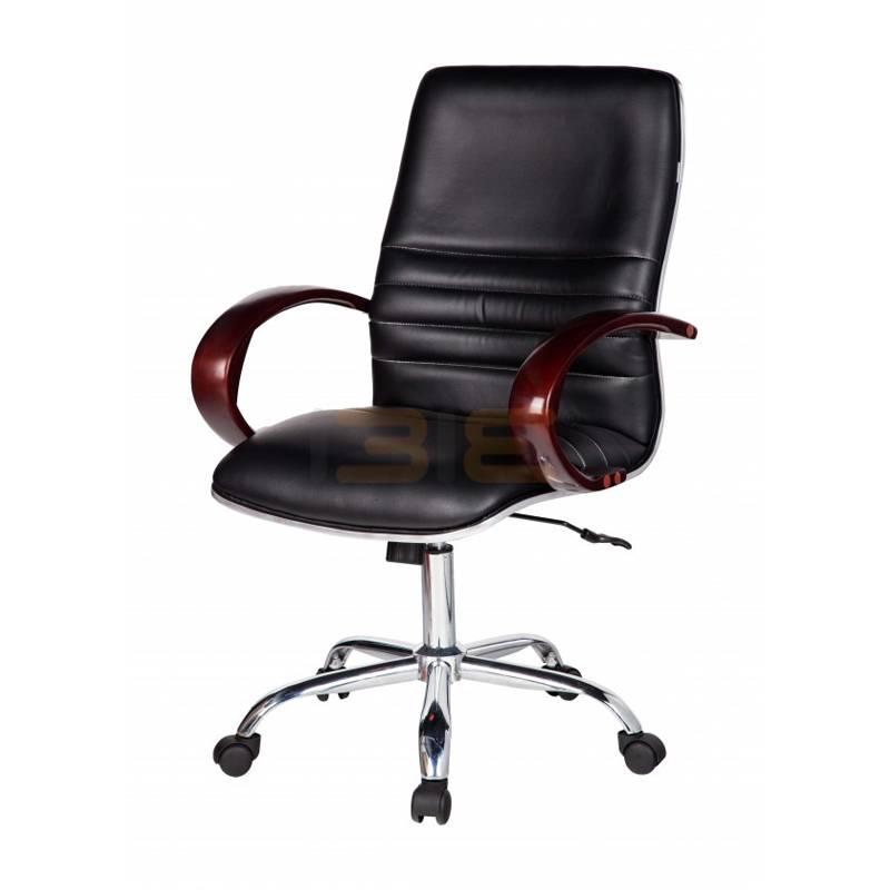 Ghế Trưởng Phòng Tay Ốp Gỗ Chân Thép Mạ Cao Cấp IBIE IB327 - Đen