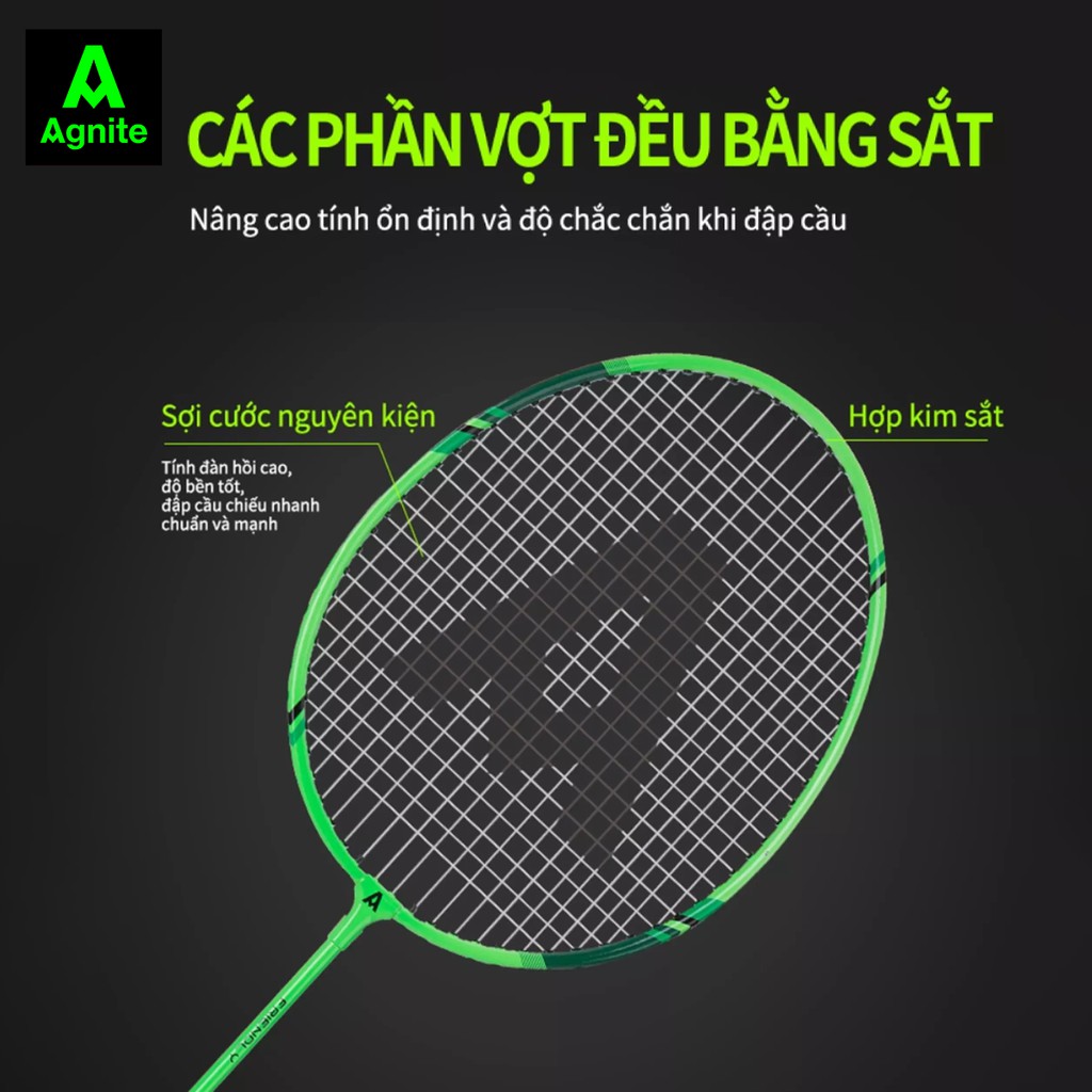 Cặp vợt cầu lông siêu nhẹ cán liền quấn dây cao su Agnite - Khung carbon cao cấp - 2 chiếc - Màu xanh neon - Kèm bao đựng - Hàng chính hãng - F2100