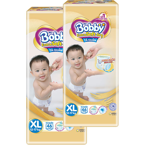 Combo 2 Tã Quần Bobby Extra Soft Dry XL46 - Tặng 1 Đàn Nhạc Xe Bus