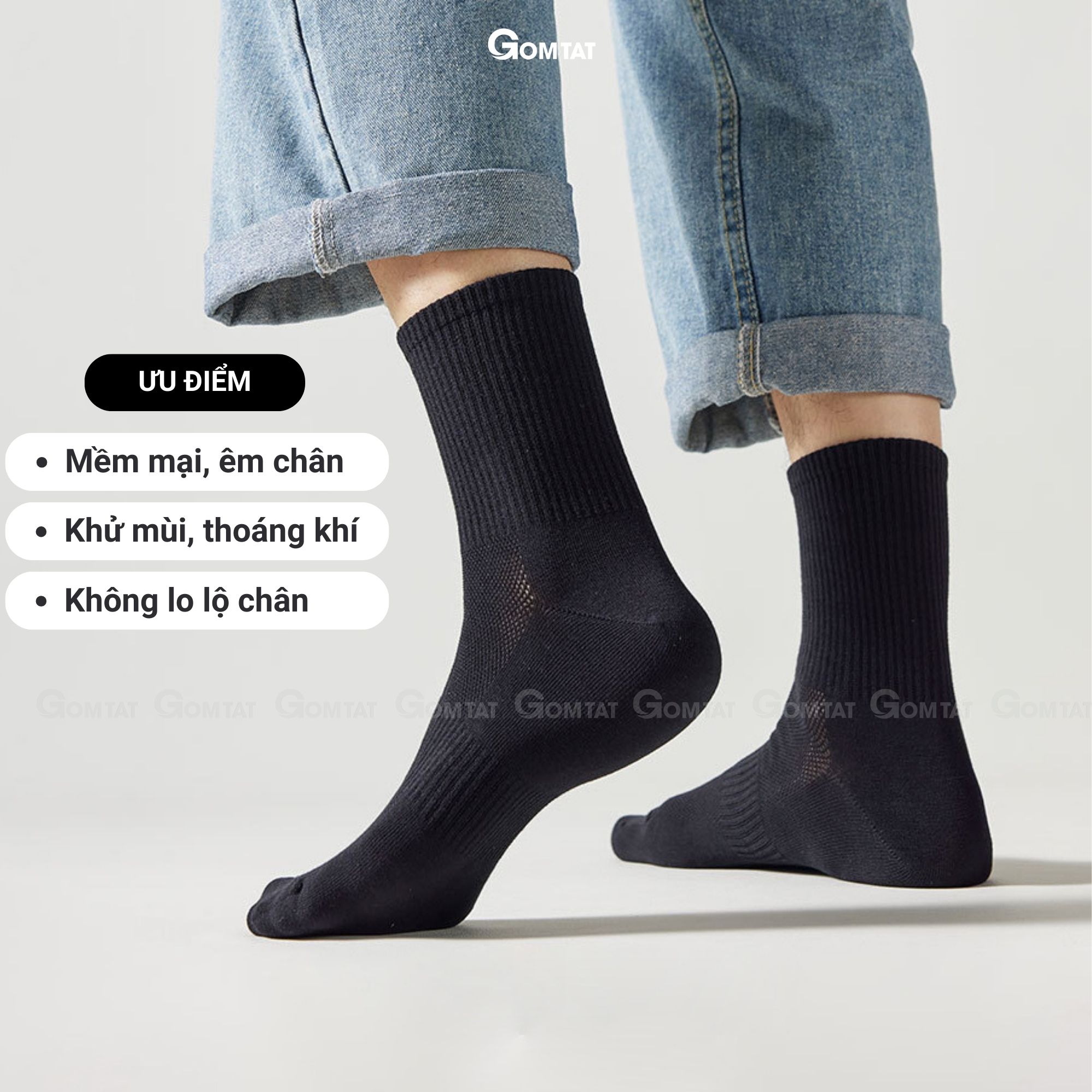 Combo 10 đôi tất vớ cổ cao nam nữ trơn màu GOMTAT chất liệu cotton cao cấp, hút ẩm thoáng khí - GOM-KLB-TRONCAO-CB10