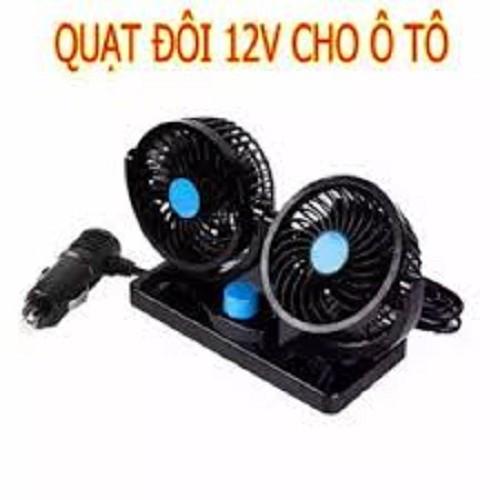 Quạt điện đôi dùng trên ô tô 2 quạt kép xoay 360 độ (Đen)